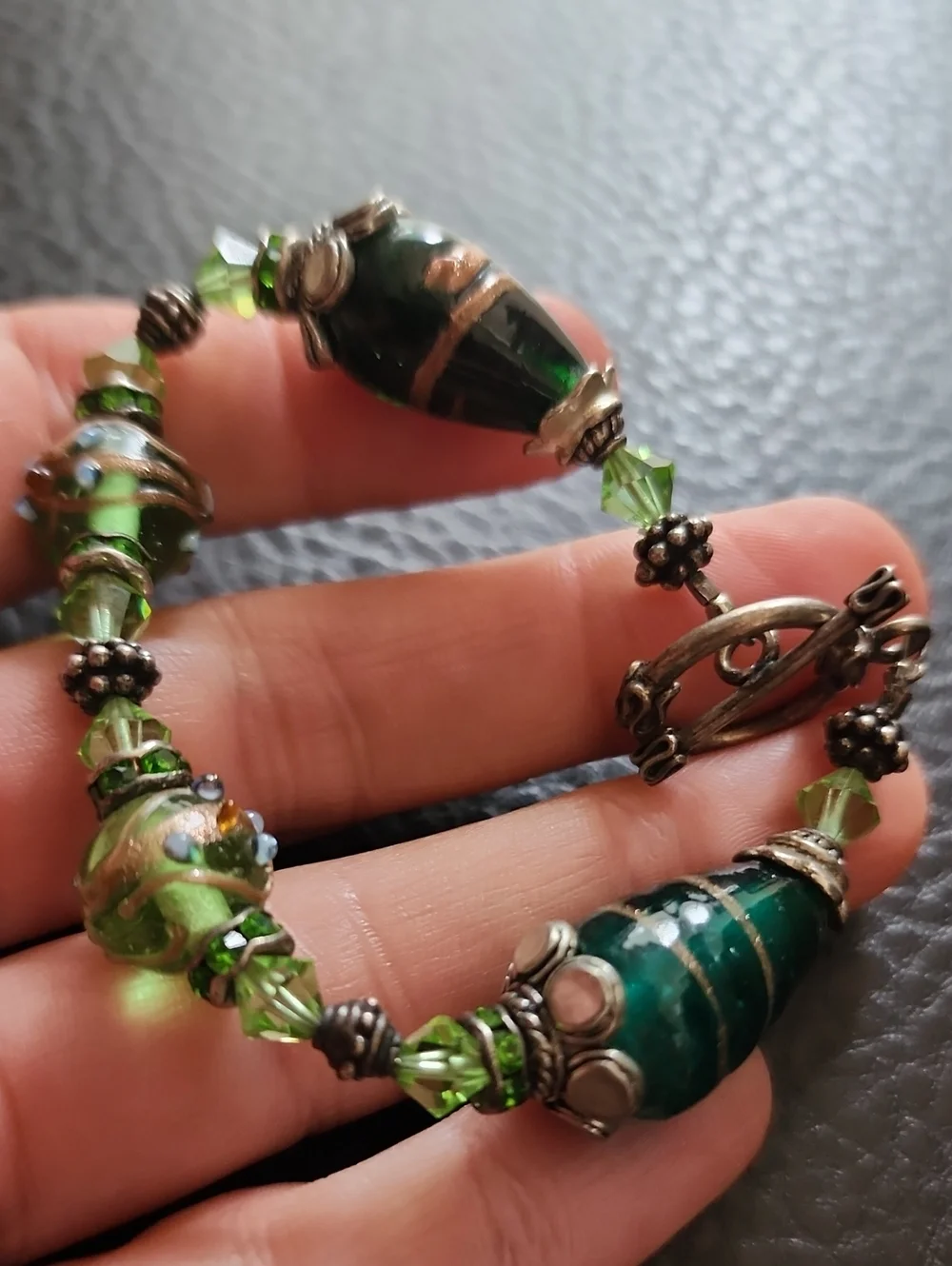 Green Glass Bead Bracelet with Sterling Silver Accents - Elegant Women’s Jewelry